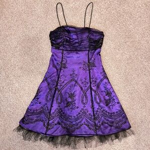 90s y2k Vintage Whimsygoth Purple and Black Silk Dress Size 4